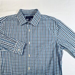 Banana Republic Mens Non Iron Standard Fit Blue Plaid Dress Shirt Medium M